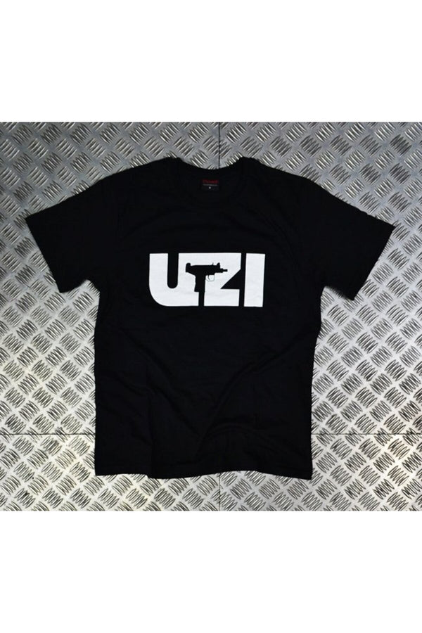 Uzi - Silah Baskılı Unisex %100 Pamuk Tişört – Siyah