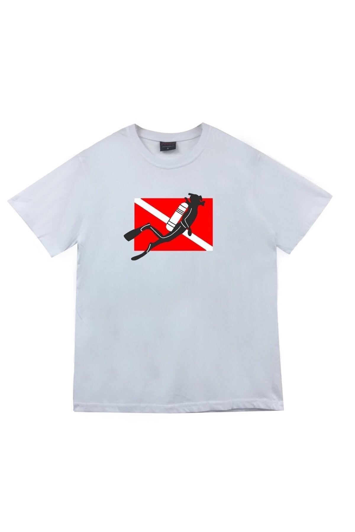 Unisex Beyaz Dalgıç Dalış Bayrağı T-shirt