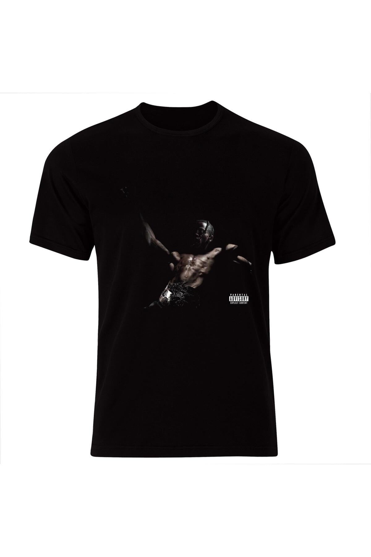 Utopia Travis Scott Baskılı Unisex %100 Pamuk Siyah T-shirt