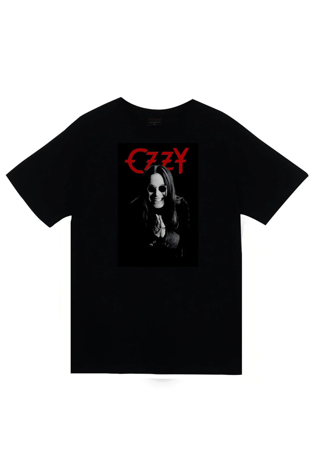 Ozzy Osbourne Siyah-beyaz portre posteri baskılı siyah tişört