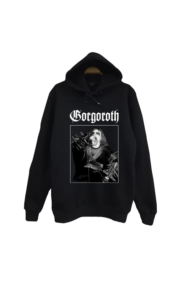 Gorgoroth Müzik Grubu Baskılı Unisex %100 Pamuk Kapüşonlu Sweatshirt – Siyah