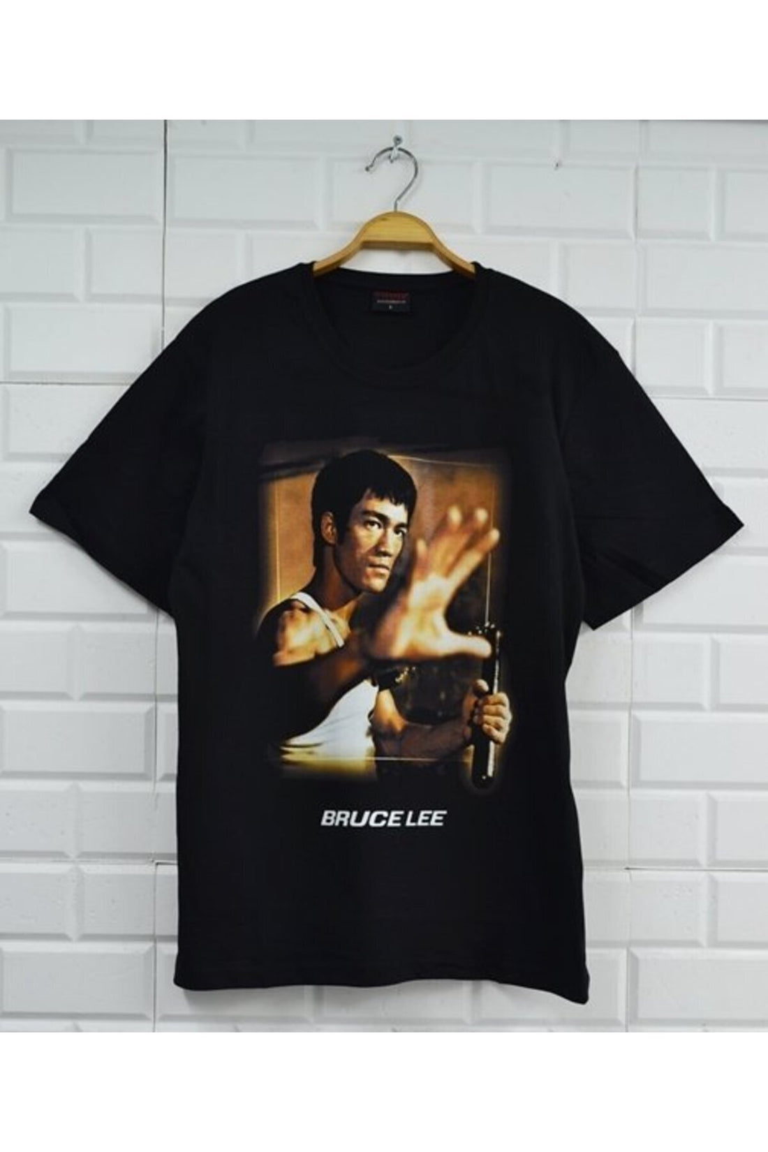 Bruce Lee baskılı siyah tişört
