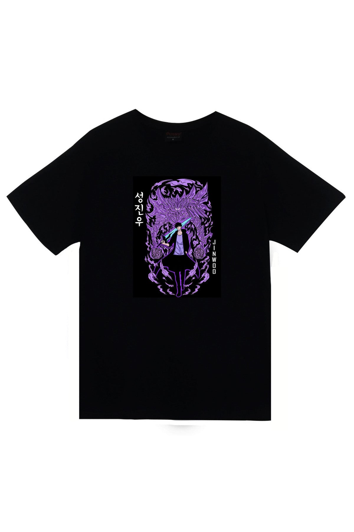 Solo Leveling Sung Jin Woo Anime Baskılı Unisex %100 Pamuk Siyah T-shirt