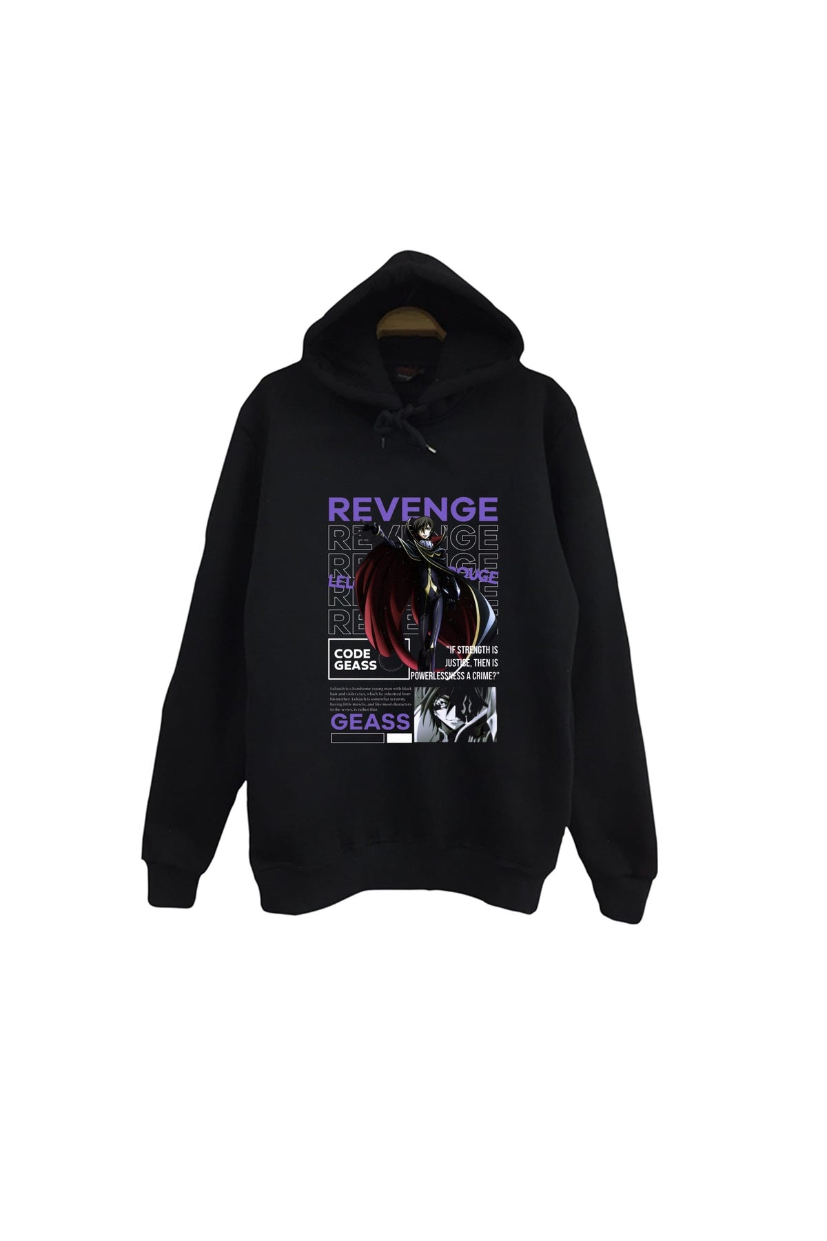Lelouch Lamperouge - Anime - Karakter Baskılı Unisex %100 Pamuk Kapüşonlu Siyah Sweatshirt