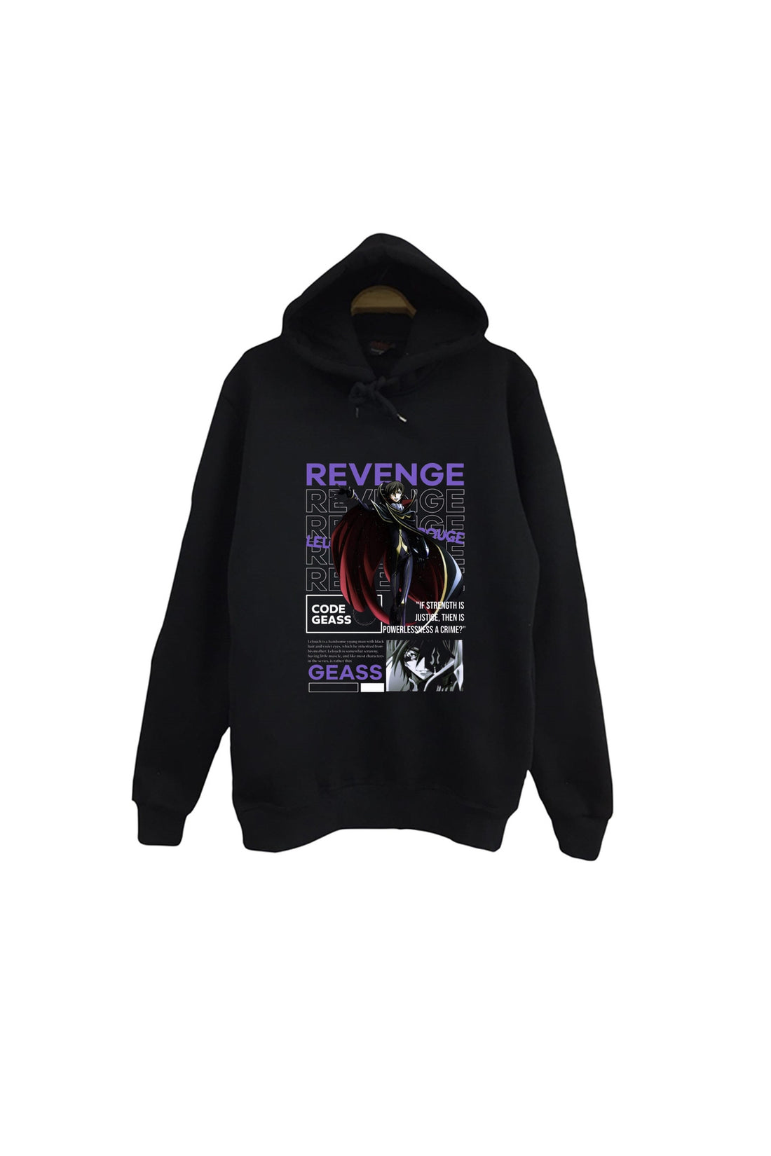 Lelouch Lamperouge REVENGE temalı mor poster baskılı siyah kapüşonlu sweatshirt
