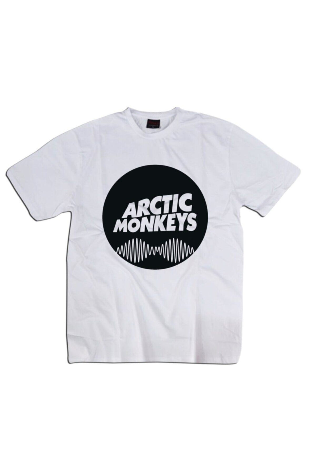 Unisex Beyaz Arctic Monkeys Dairesel ses dalgası logosu baskılı beyaz tişört