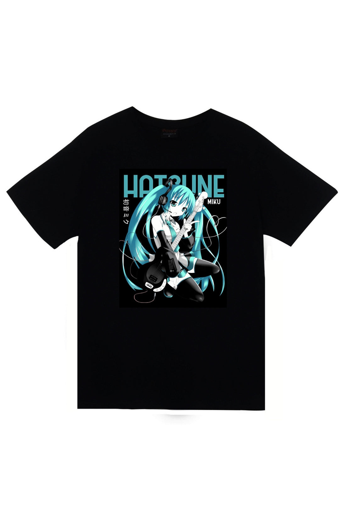 Hatsune Miku Anime Turkuaz poster baskılı siyah tişört