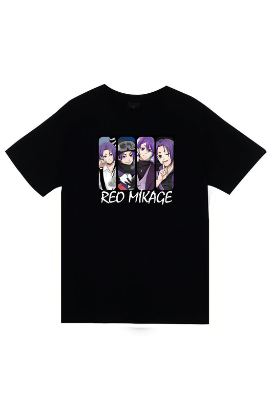 Blue Lock, Reo Mikage Anime Baskılı Unisex %100 Pamuk Siyah T-shirt