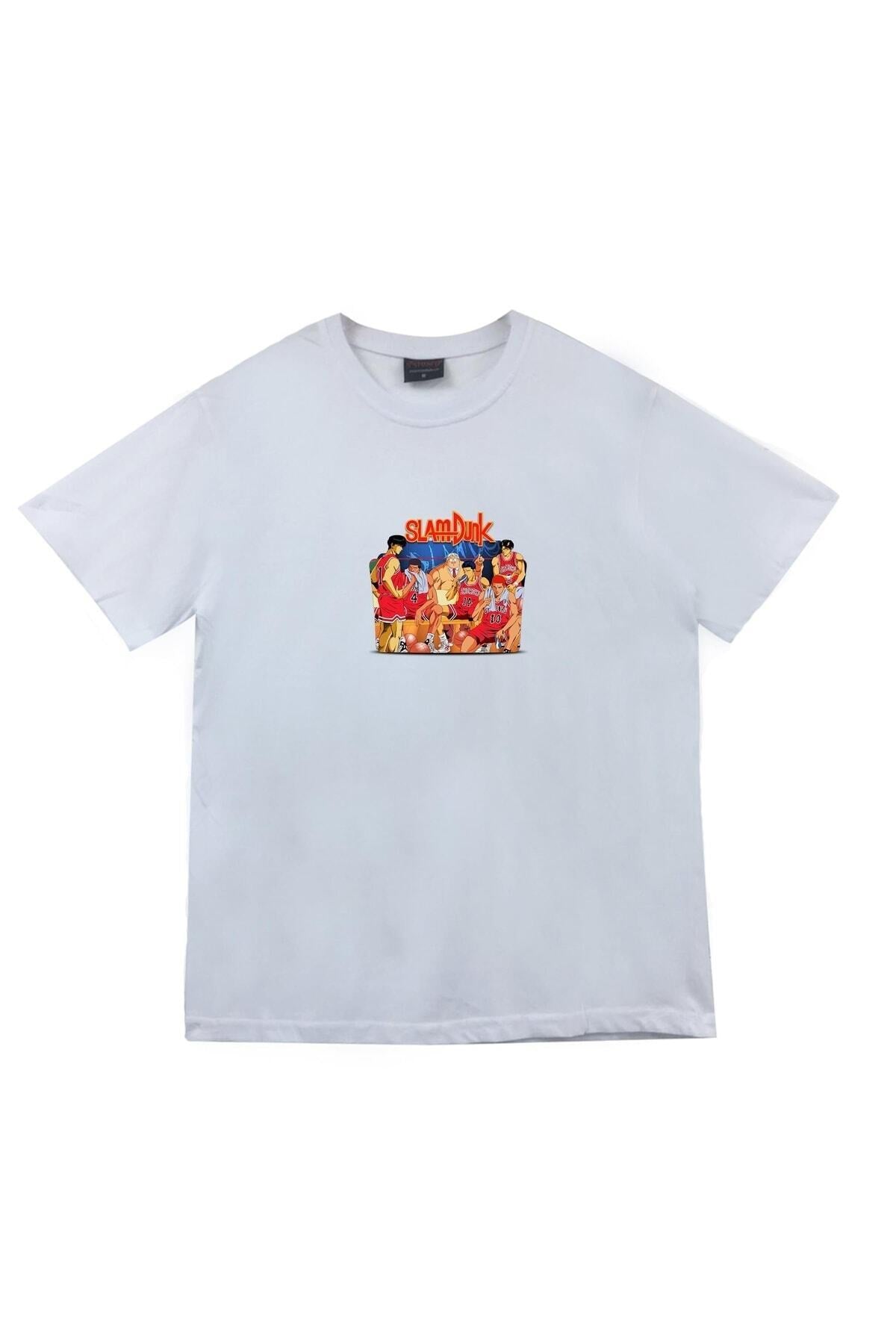 Slam Dunk Anime Baskılı Unisex %100 Pamuk Beyaz T-shirt