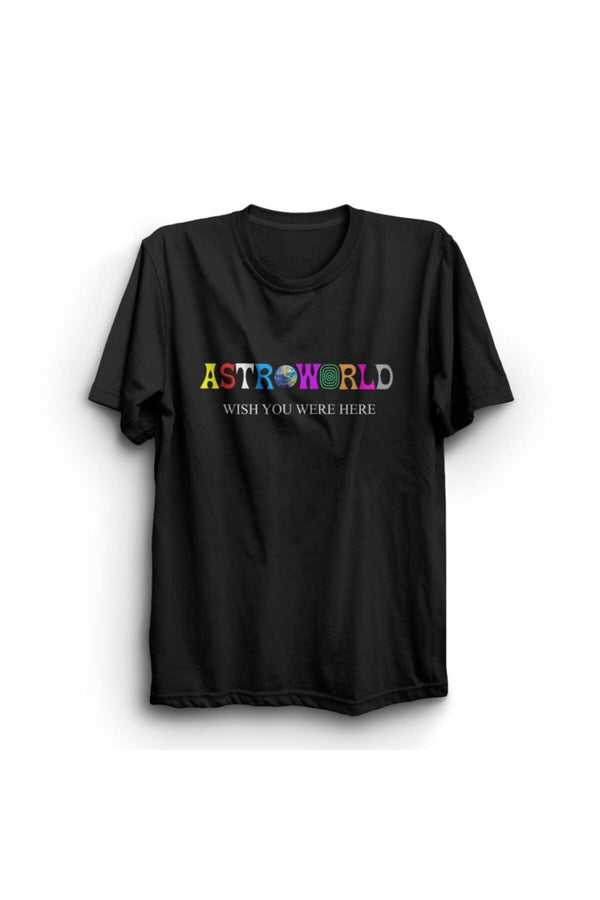 Travis Scott Astroworld baskılı siyah tişört