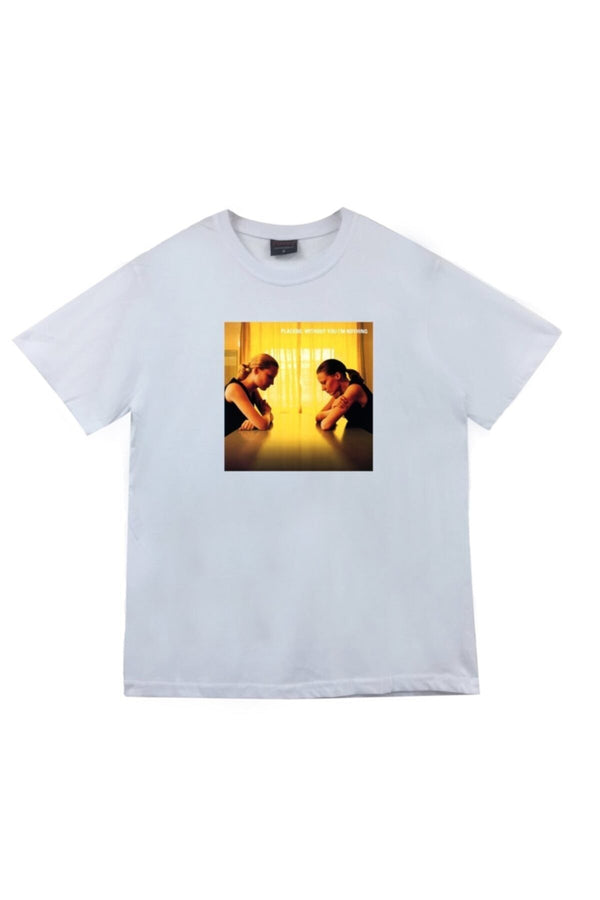 Unisex Beyaz Placebo baskılı beyaz tişört