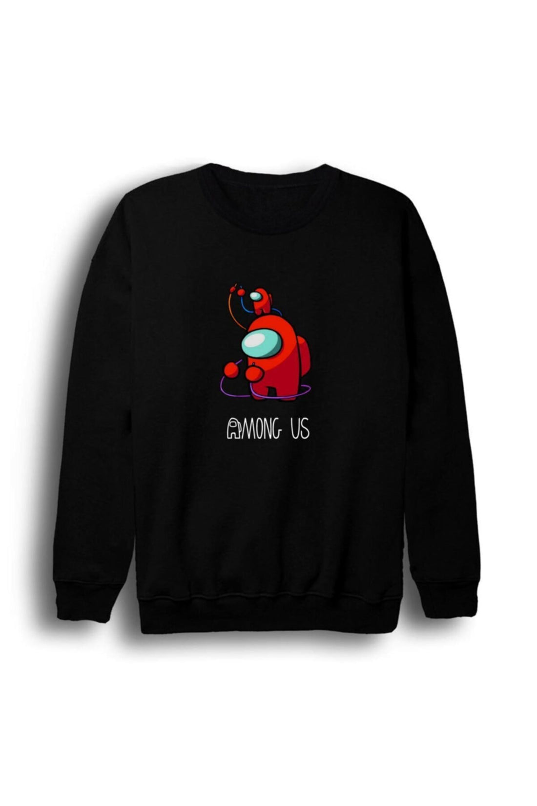 Among Us Oyun Kırmızı karakteri baskılı siyah sweatshirt