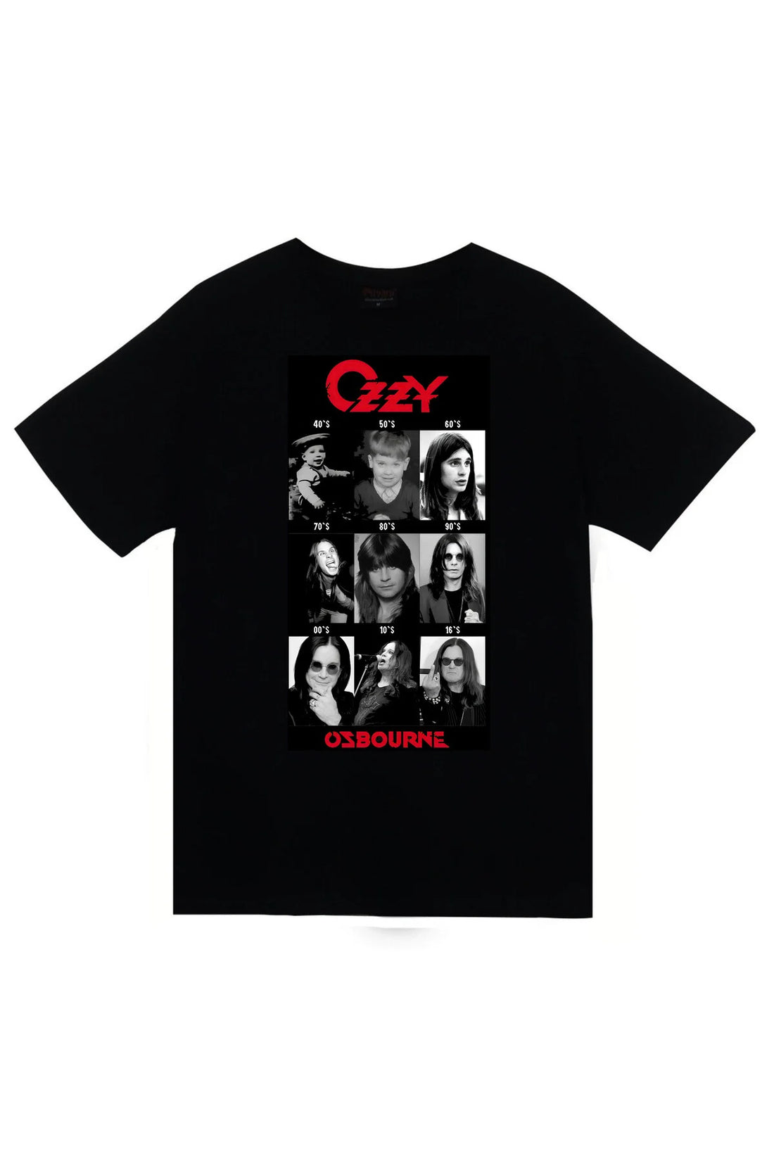 Ozzy Osbourne Siyah-beyaz fotoğraf ızgarası baskılı siyah tişört