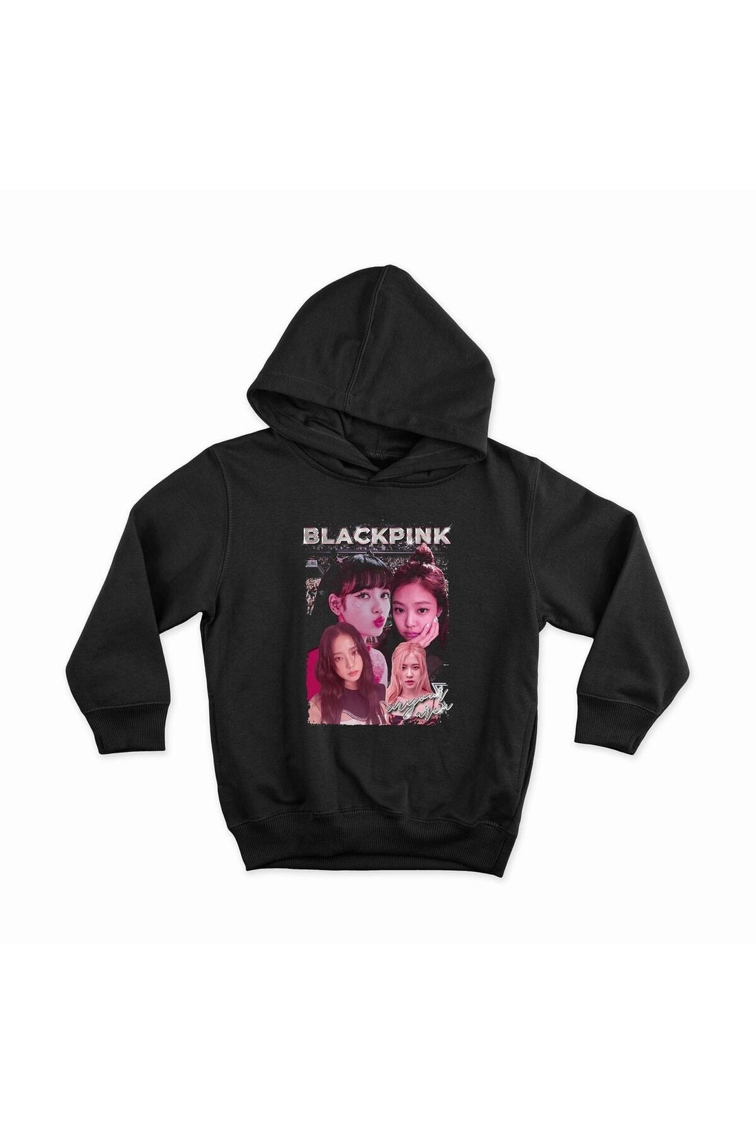 Blackpink ( Kpop , Black Pink ) Özel Tasarım Baskılı Unisex %100 Pamuk Kapüşonlu Sweatshirt – Siyah