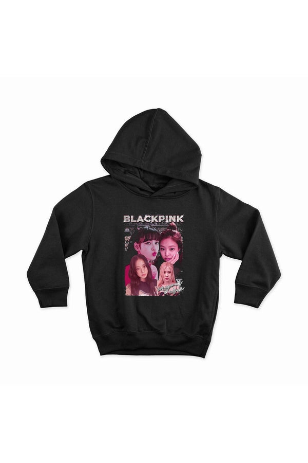 Blackpink ( Kpop , Black Pink ) Özel Tasarım Baskılı Unisex %100 Pamuk Kapüşonlu Sweatshirt – Siyah