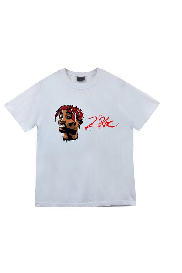Unisex Tupac Shakur baskılı beyaz tişört