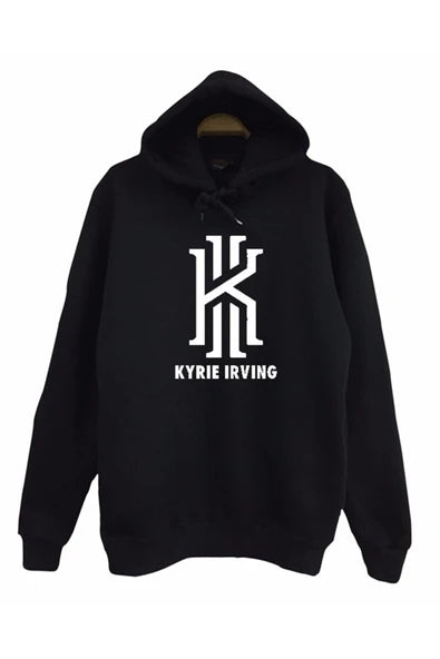 Kyrıe Irvıng Kişisel logo ve isim baskılı siyah kapüşonlu sweatshirt
