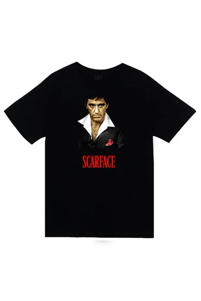 fame-stoned Scarface Tony Montana Baskılı Unisex %100 Pamuk Siyah T-shirt