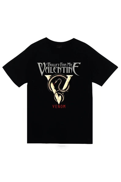 Bullet For My Valentine Venom' albümü V amblemi baskılı siyah tişört
