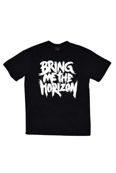 Unisex Siyah Bring Me The Horizon El yazısı logo baskılı siyah tişört