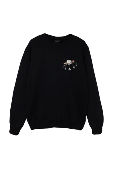 Satürn baskılı siyah sweatshirt