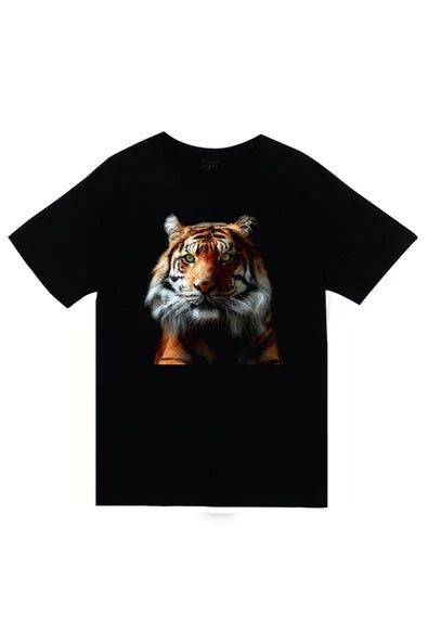 fame-stoned Aslan, Hayvan Baskılı Unisex %100 Pamuk Siyah T-shirt