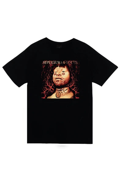 fame-stoned Sepultura Baskılı Unisex %100 Pamuk Siyah T-shirt