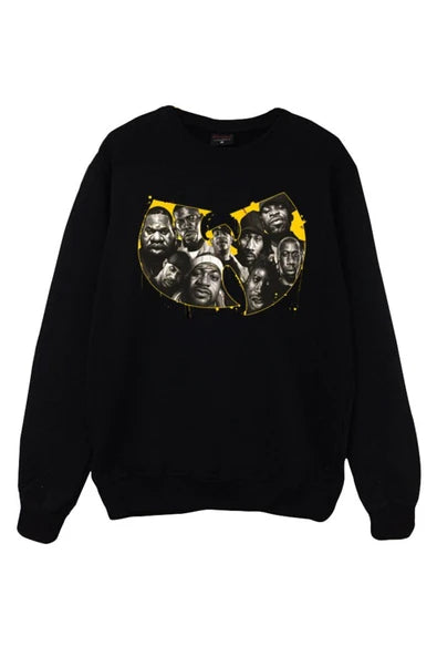 Wutang Uyelerinin yuz kolajı baskılı siyah sweatshirt