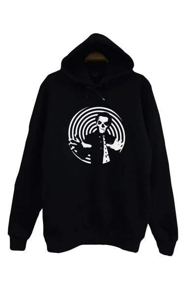 Ghost Konsantrik daireler içinde Papa baskılı siyah kapüşonlu sweatshirt