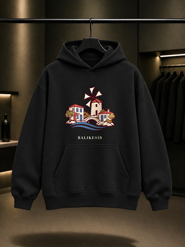 Balıkesir Cunda Adası Kapüşonlu Sweatshirt – Siyah