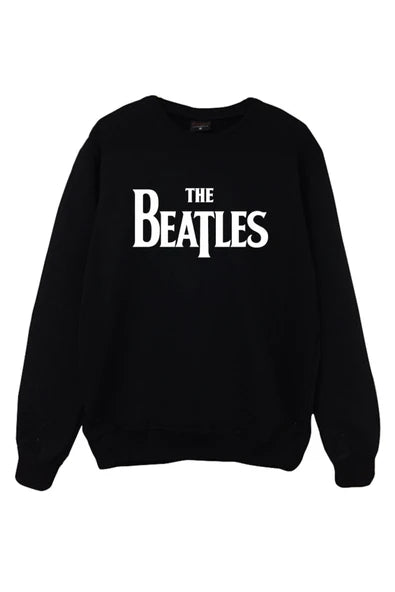 The Beatles Klasik grup yazi logosu baskılı siyah sweatshirt