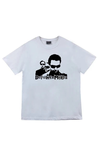 fame-stoned Depeche Mode Baskılı Unisex %100 Pamuk Beyaz T-shirt
