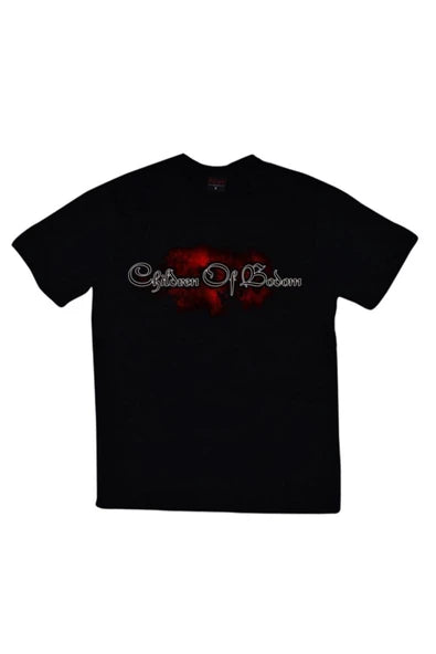 Children Of Bodom Logosu, kırmızı sıçrama fonlu baskılı siyah tişört