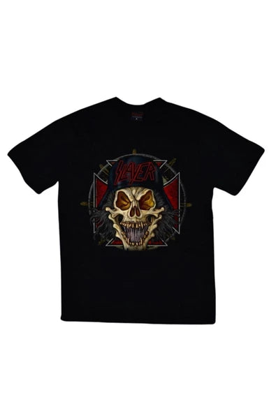 fame-stoned Slayer Baskılı Unisex %100 Pamuk Siyah T-shirt