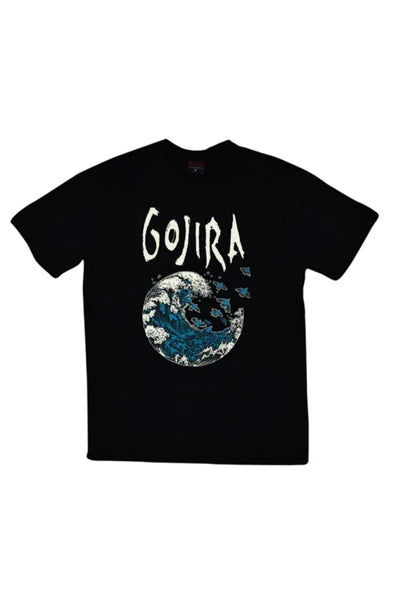 fame-stoned Gojira Baskılı Unisex %100 Pamuk Siyah T-shirt