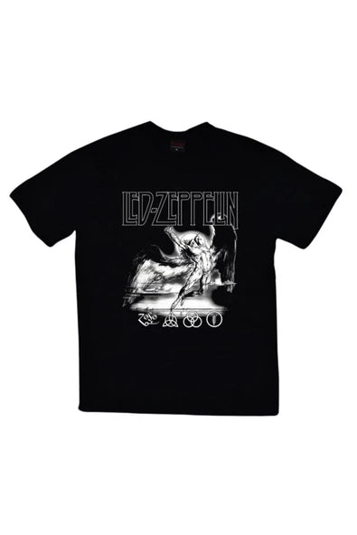 Unisex Siyah Led Zeppelin Logosu, Swan Song Icarus baskılı siyah tişört