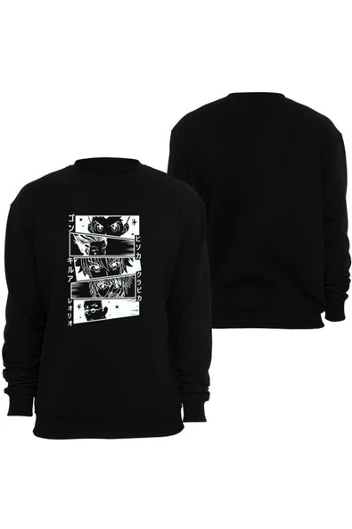 Hunter Anime baskılı siyah sweatshirt