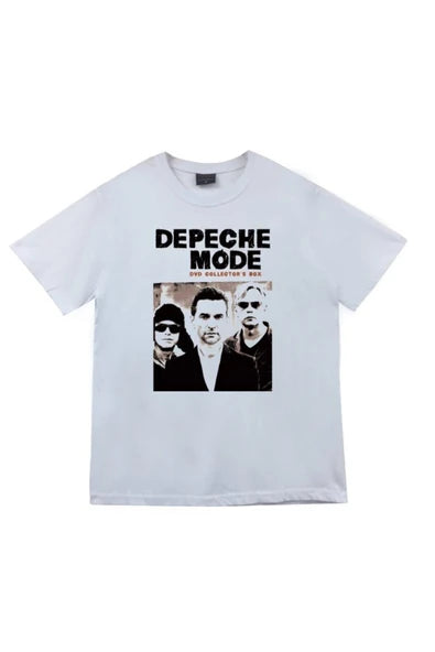fame-stoned Depeche Mode Baskılı Unisex %100 Pamuk Beyaz T-shirt
