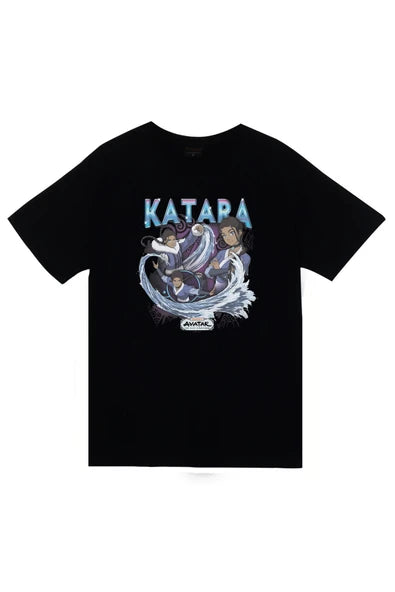 fame-stoned Avatar The Last Airbender Katapa Baskılı %100 Pamuk Unisex Siyah T-Shirt