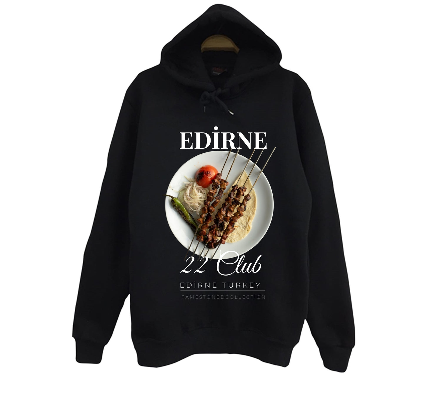 Edirne - 22 - Selimiye - Tava Ciğer - Şehir Baskılı Unisex %100 Pamuk Siyah Kapüşonlu Sweatshirt