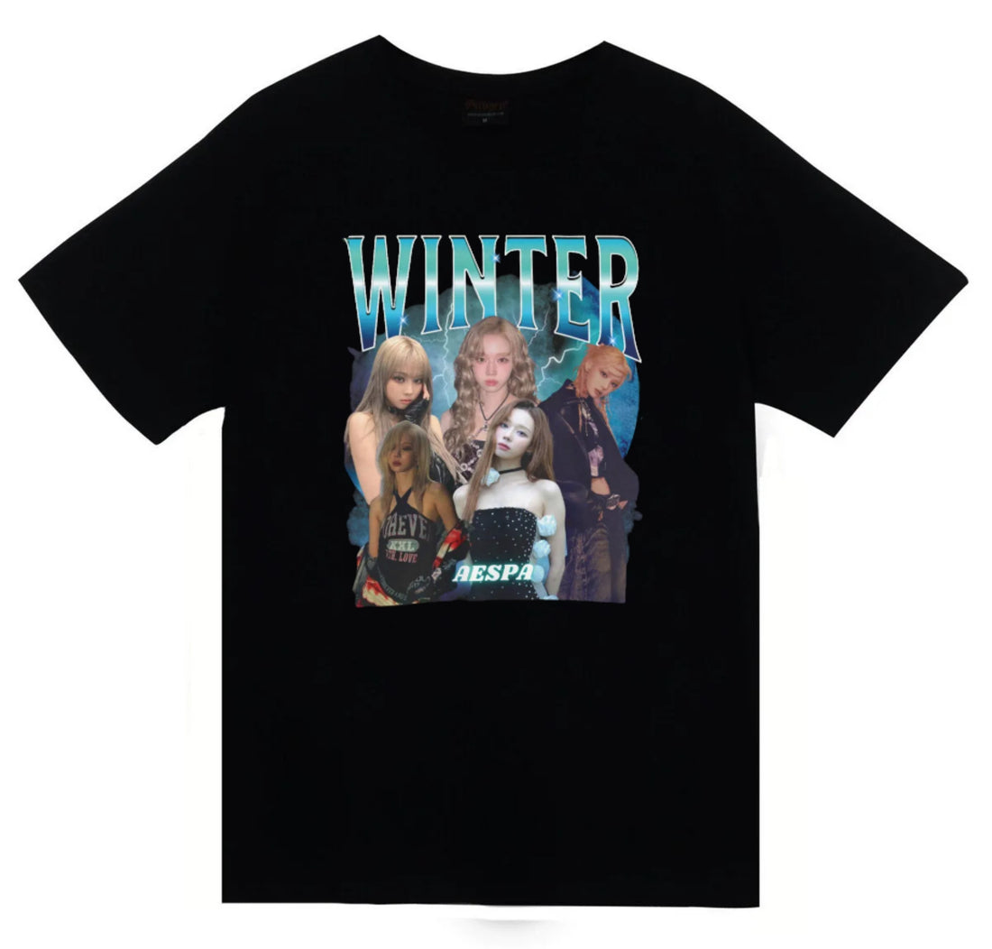 Aespa - Winter - K-Pop baskılı siyah tişört