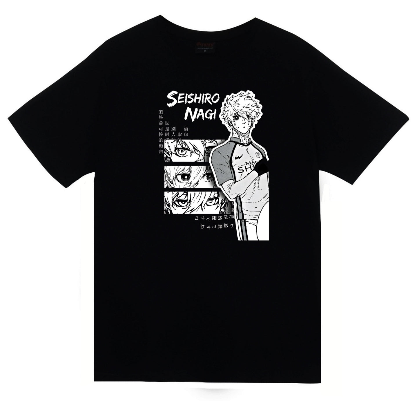 Blue Lock Nagi Seishiro Anime Baskılı Unisex %100 Pamuk Siyah T-shirt