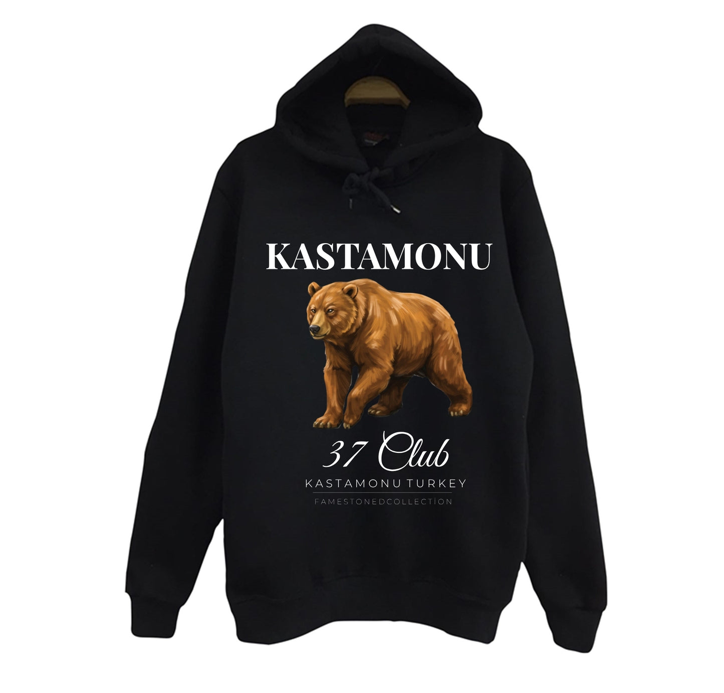 Kastamonu 37 Ilgaz Dağı Nasrullah Köprüsü Şehir Baskılı Unisex %100 Pamuk Siyah Kapüşonlu Sweatshirt