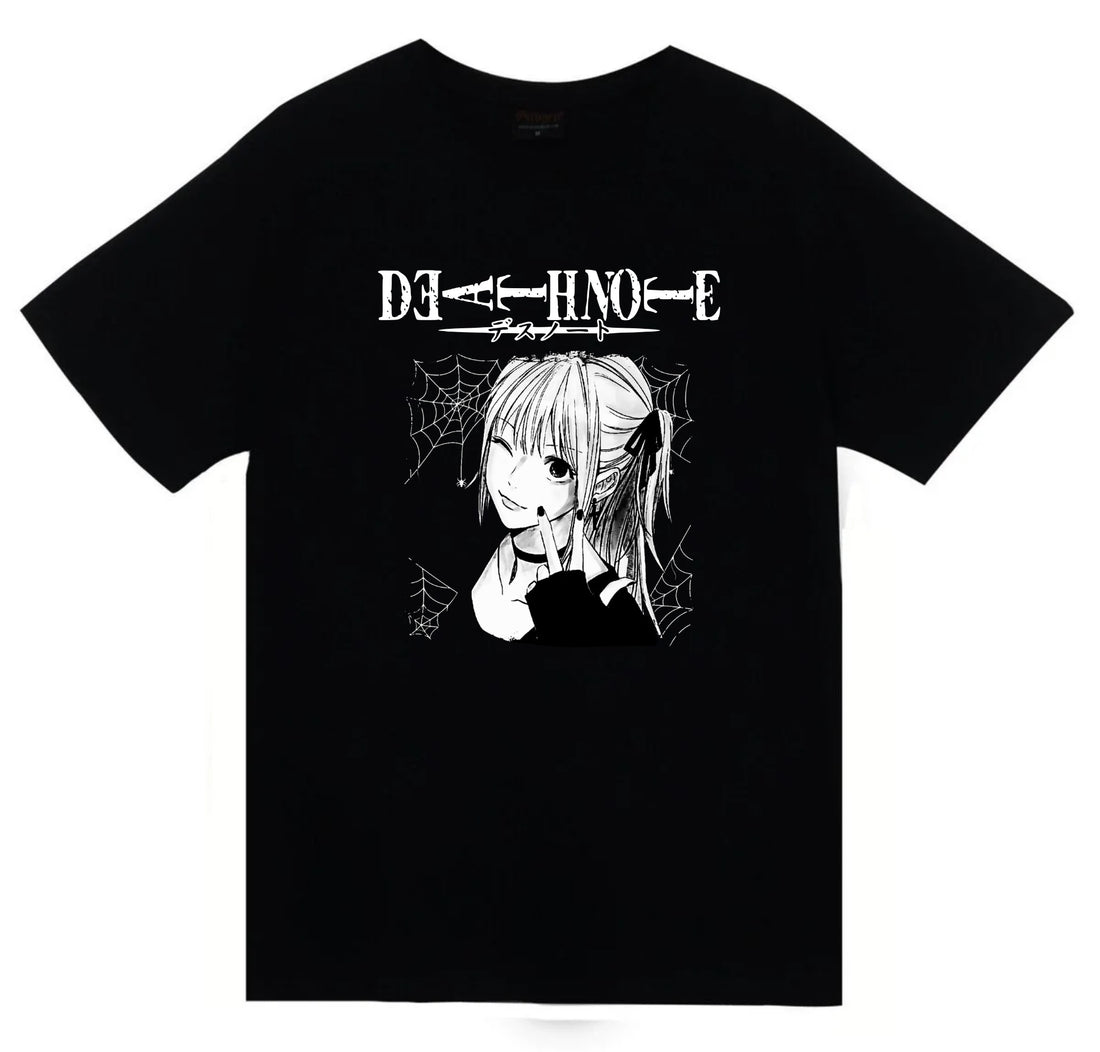 Death Note - Misa Amane portresi baskılı siyah tişört