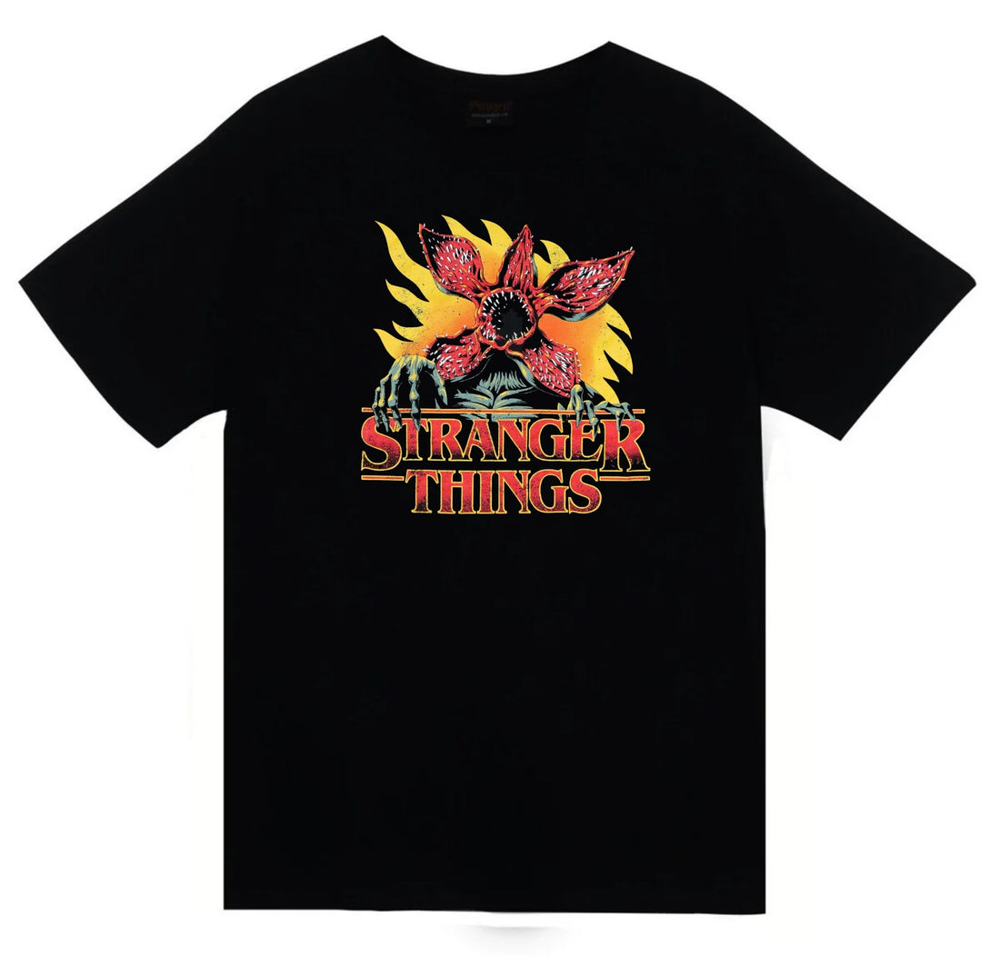 Stranger Things Demogorgon baskılı siyah tişört