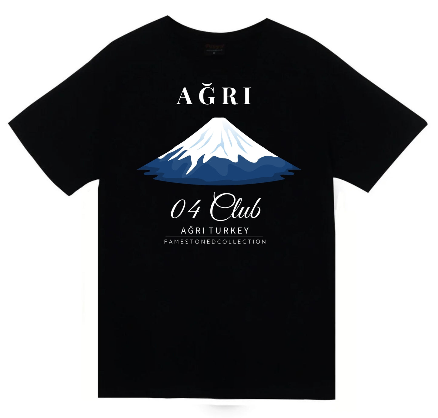 Ağrı - 04 - Dağ - Ağrı Dağı - Şehir Baskılı Unisex %100 Pamuk Siyah T-shirt