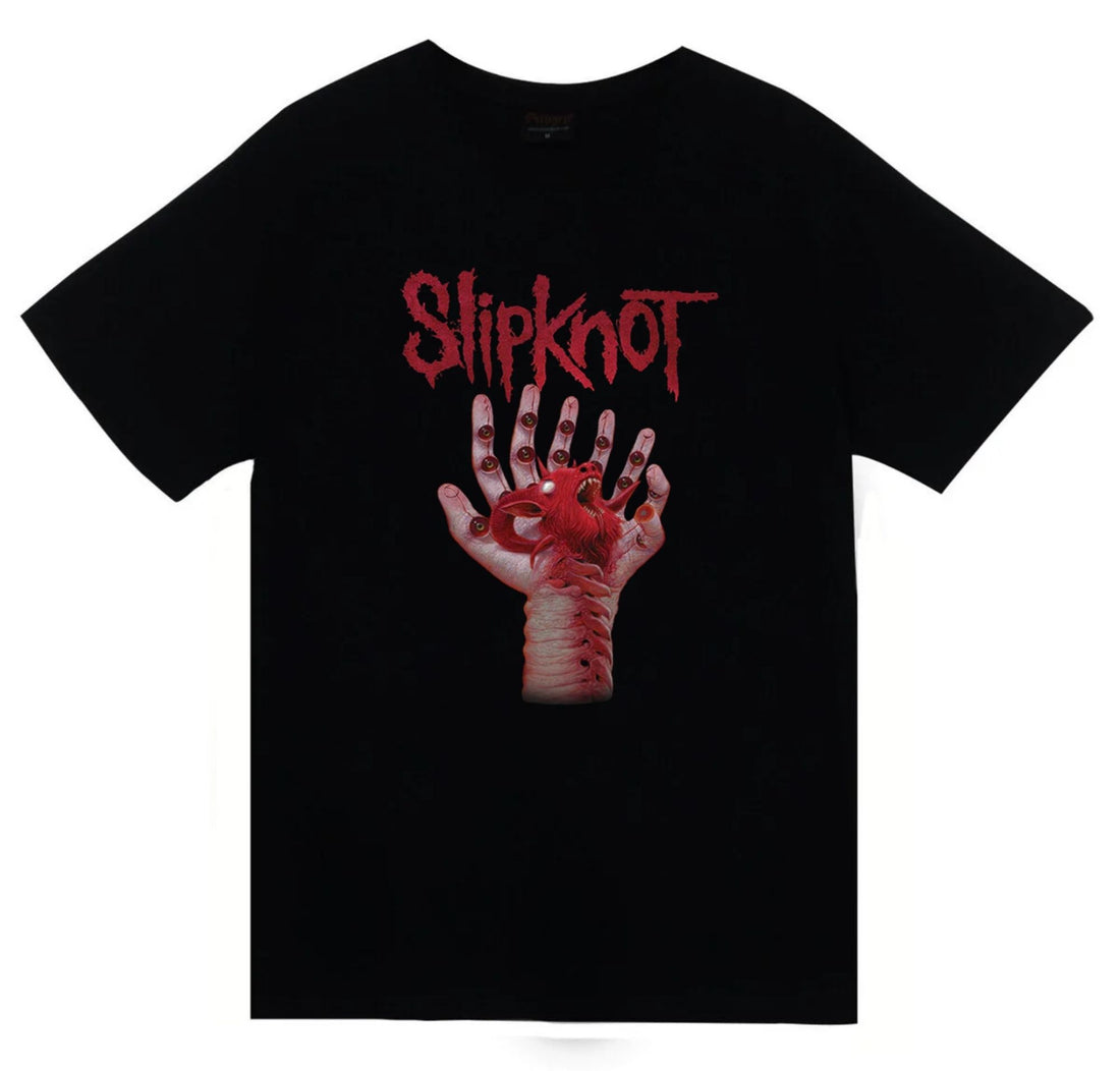 Slipknot Kanlı el ve kırmızı baskılı siyah tişört