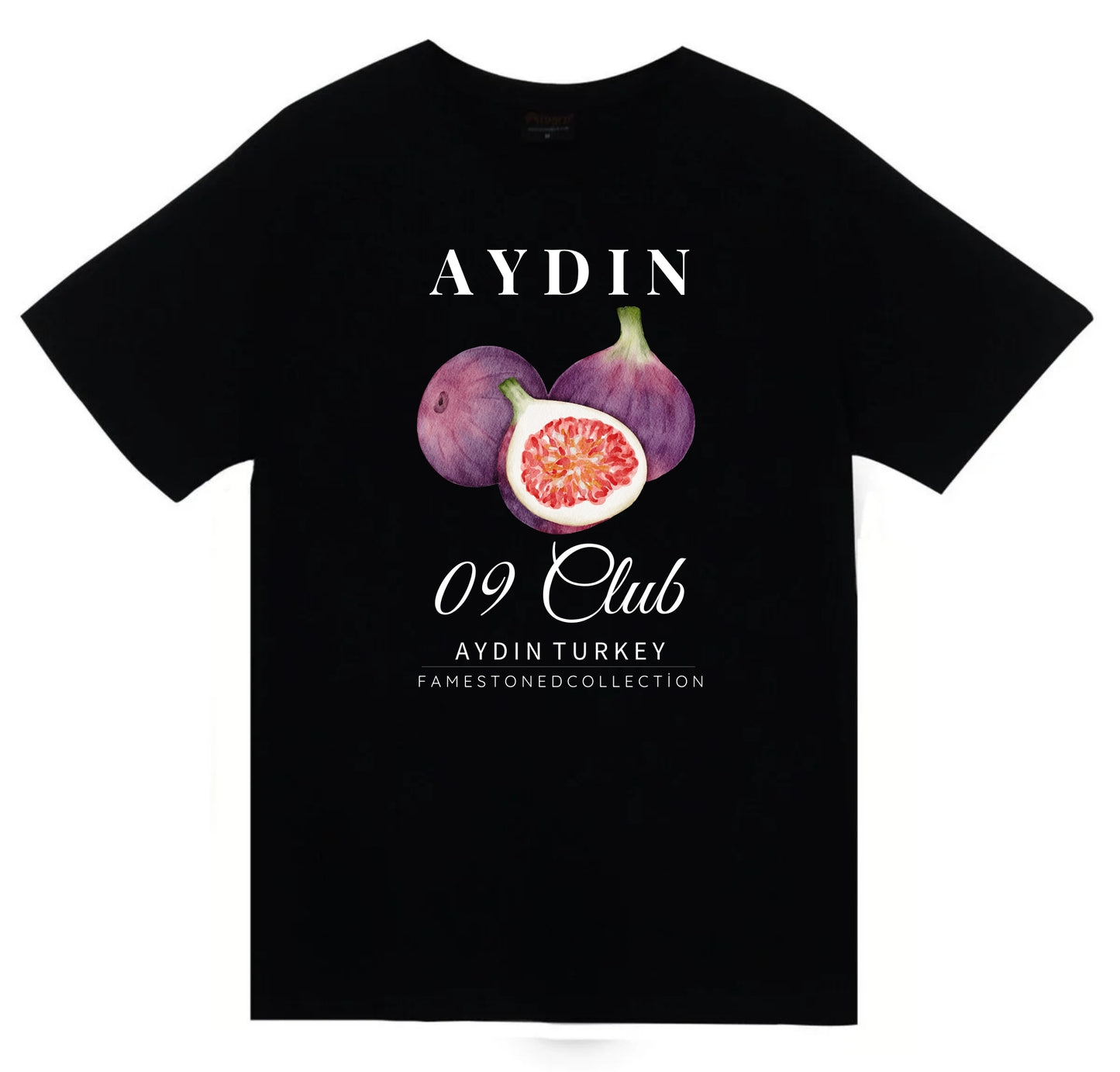 Aydın - 09 - İncir - Meyve - Sahil - Beach Şehir Baskılı Unisex %100 Pamuk Siyah T-shirt