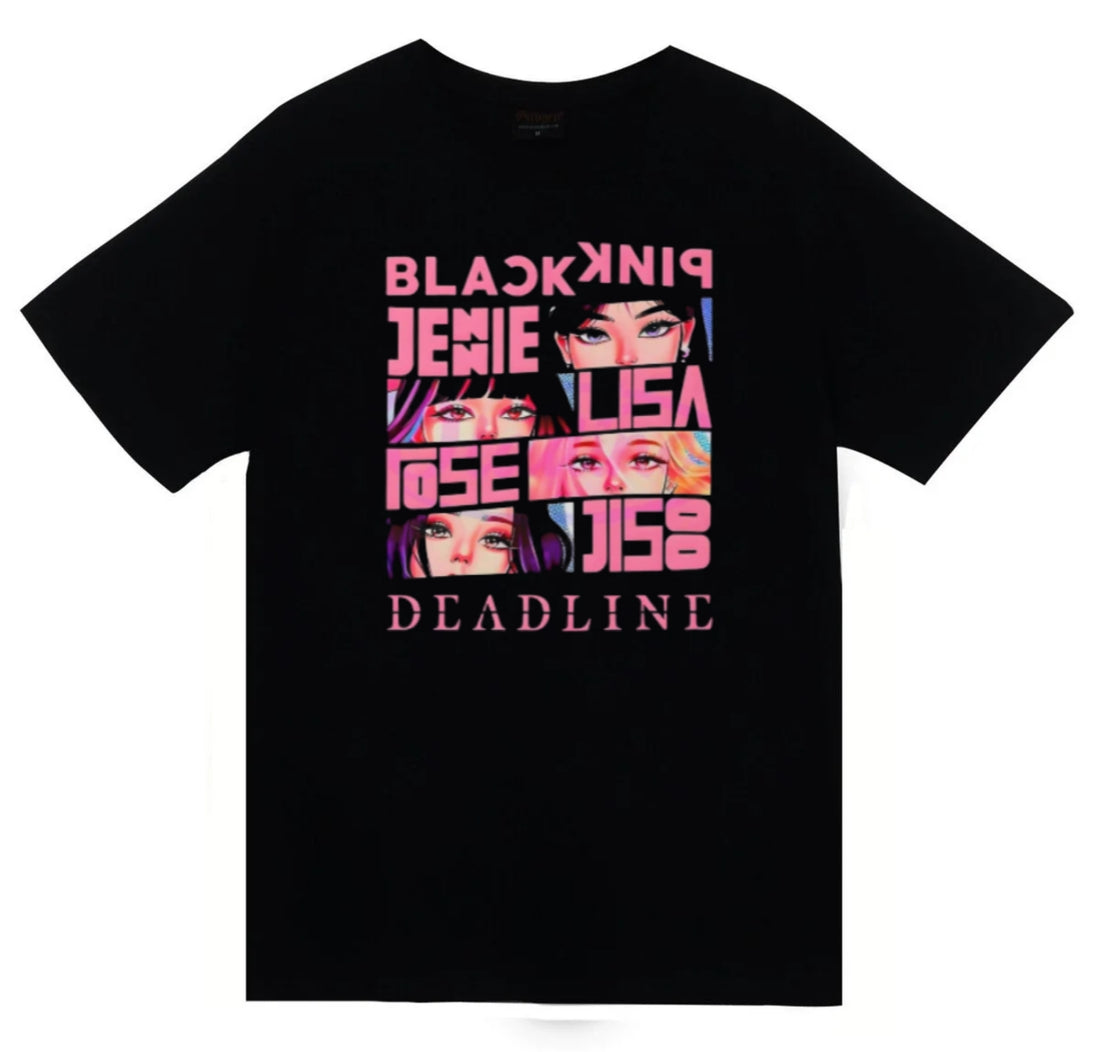 Blackpink - Lisa - Jennie - Jisoo -Rose - Deadline baskılı siyah tişört