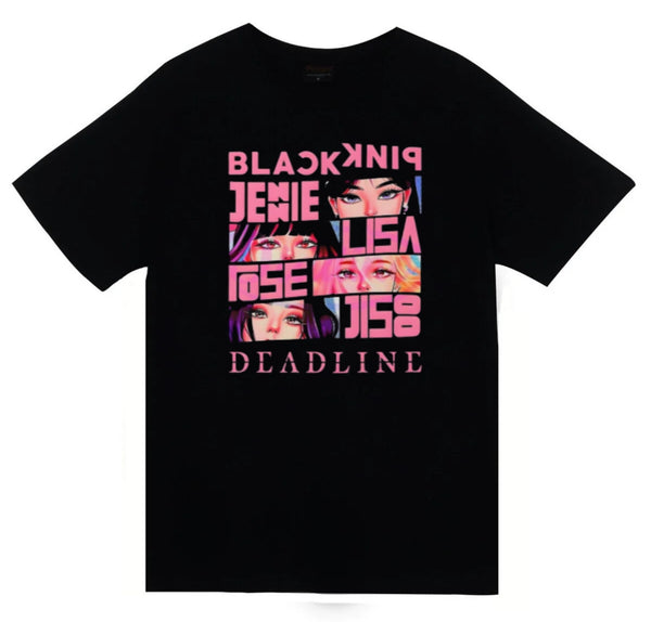 Blackpink - Lisa - Jennie - Jisoo -Rose - Deadline baskılı siyah tişört